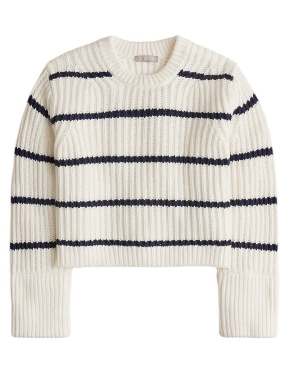 J. Crew Beach Heritage Cotton Fisherman Crew Sweater Chunky Stripe M white NWT